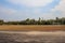 Old vacant football soccer goal gate in rural grass field in Chiang Mai,Thailand