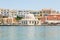 Old Venetian Harbour with the Muslim Mosque Landmark. The Oldest Ottoman Building in the Island. Chania City, Crete, Greece