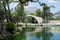 Old Venetian stone Bridge and a small lake with ducks and swans