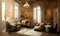 Old Venetian style  elegant room , cinematic light atmospher , digital illustration