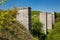 Old viaduct. Unfinished railway bridge made of stone