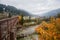 Old viaduct in the village of Vorokhta in the autumn season