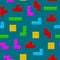 Old Video Game Square Seamless Pattern Background on a Blue. Vector