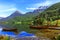 Old viking boats replica in a norwegian landscape