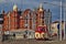 Old vintage Blackpool tram on the promenade of the city before the Metropole building