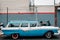 Old vintage blue Country Sedan in Williamsburg, Brooklyn, New York City