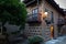 Old vintage brick house in traditional Spanish village in Barcelona town, Spain