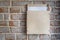 Old vintage brick wall with plywood box for anonymous paper notice, feedback, suggestion , opinions and compliants at store or