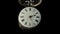 Old vintage clock mechanism watch time going fast . Black background. Time lapse