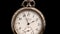 Old vintage clock mechanism watch time going fast . Black background. Time lapse