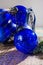 Old vintage cobalt blue Christmas tree balls from glass