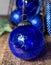 Old vintage cobalt blue Christmas tree balls from glass