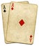 Old vintage dirty aces poker cards.