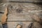 Old vintage hand tools on wooden background. Carpenter workplace