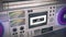 Old vintage hi-fi cassette player boombox plays loud music. Digital animation - Loop. Close-up