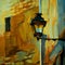 Old vintage lantern in gothic quarter barcelona,painting by oil