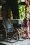 Old vintage leather rocking chair on the veranda