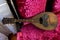 Old vintage mandoline on pink chair close