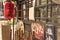 Old vintage retro japanese metal signs and red rice paper lantern where it is written \