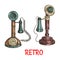 Old vintage retro phones color sketch