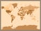 Old vintage or retro style map of World. Political map in shades of brown ang beige. Simple flat vector illustration