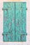 Old vintage retro wooden turquoise cracked paint window blinds,