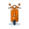 Old vintage scooter motorcycle with orange color, front view, vector illustration