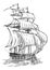 Old Vintage Ship Pirate Sail Boat Galleon Woodcut