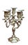 Old vintage silver chandelier for five candles. Metal retro candlestick.