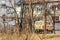 An Old Vintage Style Ambulance Parked through Bare Trees in a Village in Bulgarian Countryside