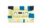 Old vintage tape audio cassette with stickers on white isolated background layout. retro vintage 80`s 90`s music concept