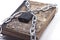 Old vintage tattered book lock with chain white background