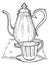 Old vintage teapot and cup engraving style vector