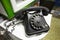 Old vintage telephone with rotary dial numbers