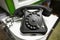 Old vintage telephone with rotary dial numbers