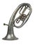 Old vintage tenor horn standing on a white background