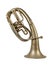 Old vintage tenor horn standing on a white background