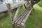 Old vintage timber bench in town park