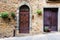 Old vintage town stree, door and window in Volterra