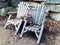 Old vintage wooden lounging chairs