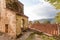 Old walls with arches of Orthodox monastery in Alazani valley, Georgia. Nekresi monastery