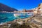 Old warehouses in the small port of Gerolimenas village, Mani region, Lakonia, Peloponnese.