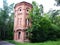 Old water tower. Beautiful tower in refined style. Details and close-up.
