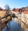 Old watermill on Chertovka river in Prague.