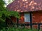 Old weathered abandoned wooden bricks house