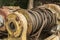 Old weathered grunge winch closeup