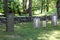 Old weathered headstones with faded etchings, Walloon Cemetery, historic Huguenot Street, New York, 2018