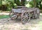 An old weathered wagon sits on a farm in New Mexico