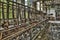 Old weaving loom and spinning machinery at an abandoned factory