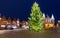 Old Weighing Chamber and Christmas tree at the Nieuwmarkt square in Amsterdam.